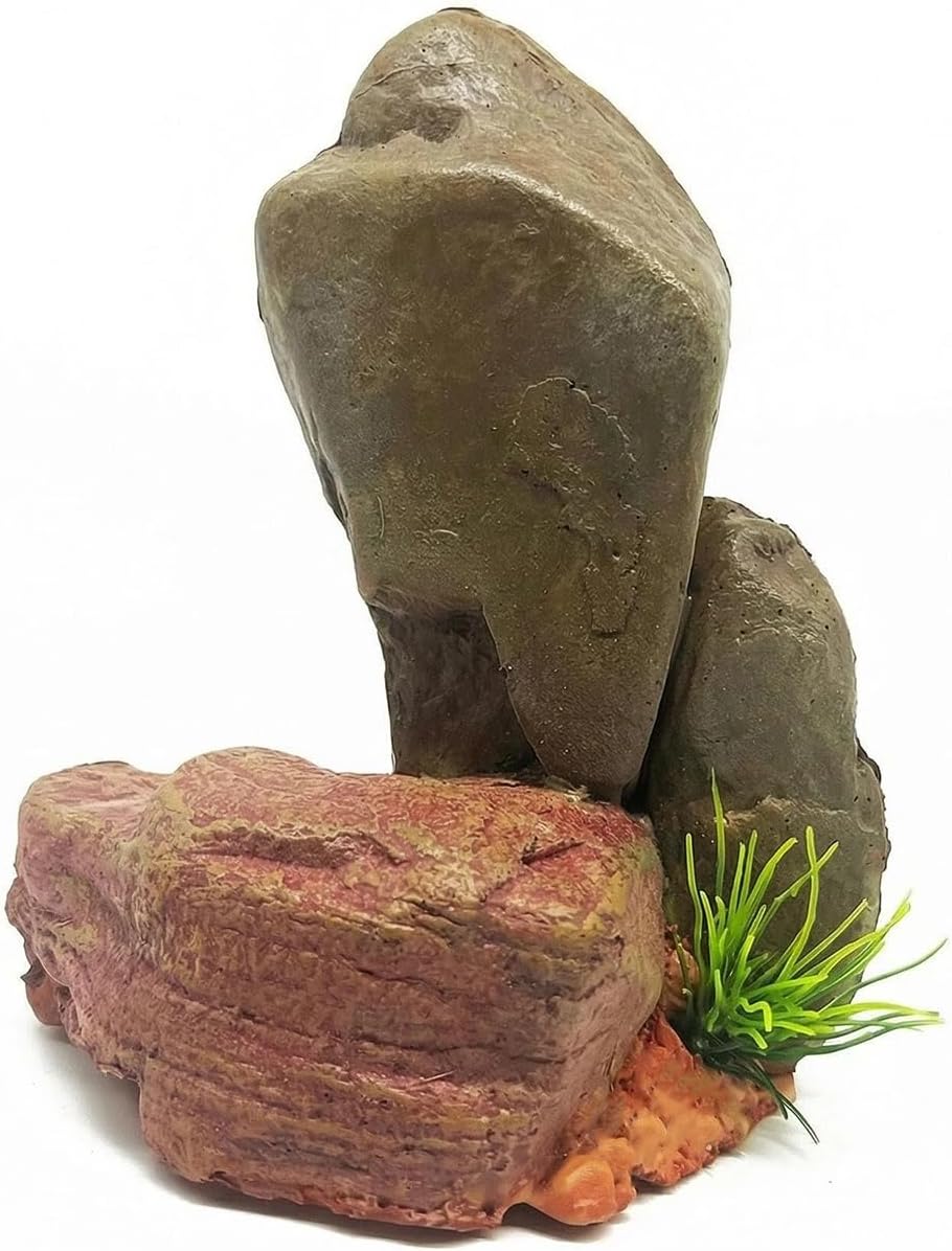 Small Aquarium Decor Rock, Resin Fish Tank Artificial Stone Ornament for Freshwater/Saltwater, Safe Landscape Hideout for Betta Fish, Goldfish and Aquatic Pets