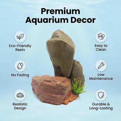 Small Aquarium Decor Rock, Resin Fish Tank Artificial Stone Ornament for Freshwater/Saltwater, Safe Landscape Hideout for Betta Fish, Goldfish and Aquatic Pets