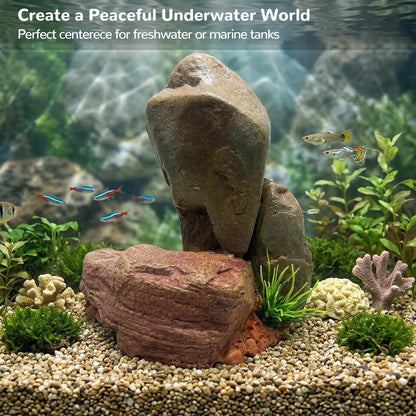 Small Aquarium Decor Rock, Resin Fish Tank Artificial Stone Ornament for Freshwater/Saltwater, Safe Landscape Hideout for Betta Fish, Goldfish and Aquatic Pets