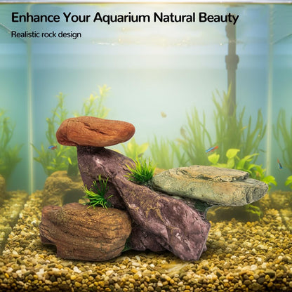 Small Aquarium Decor Rock, Resin Fish Tank Artificial Stone Ornament for Freshwater/Saltwater, Safe Landscape Hideout for Betta Fish, Goldfish and Aquatic Pets