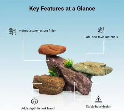 Small Aquarium Decor Rock, Resin Fish Tank Artificial Stone Ornament for Freshwater/Saltwater, Safe Landscape Hideout for Betta Fish, Goldfish and Aquatic Pets