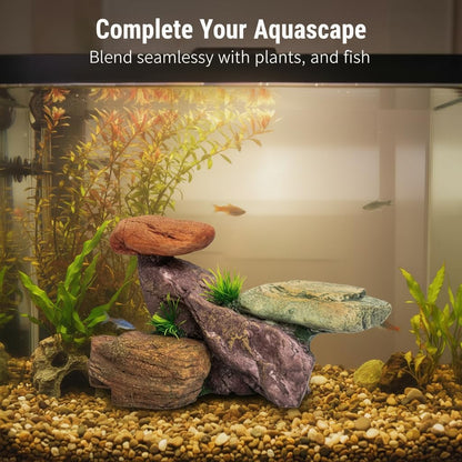 Small Aquarium Decor Rock, Resin Fish Tank Artificial Stone Ornament for Freshwater/Saltwater, Safe Landscape Hideout for Betta Fish, Goldfish and Aquatic Pets