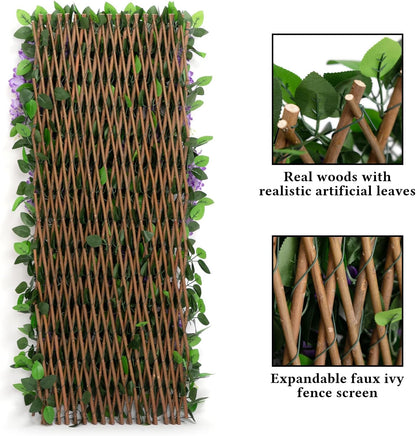 Expandable Fence Privacy Screen for Balcony Patio Outdoor, 1PC Faux Ivy Fencing Panel for Backdrop Garden Backyard Home Decorations