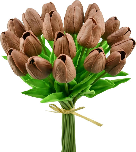20pcs Artificial Yellow Tulips | 13.5 Inch Lifelike PU Tulips Faux Floral Arrangement for Kitchen Island Dining Table Centerpieces and Home Decor - Colors B
