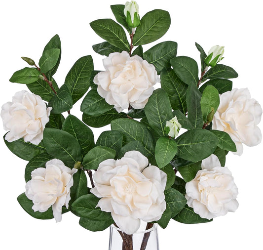 26" Artificial Gardenia Flowers Branches with Buds, Pale Champagne White