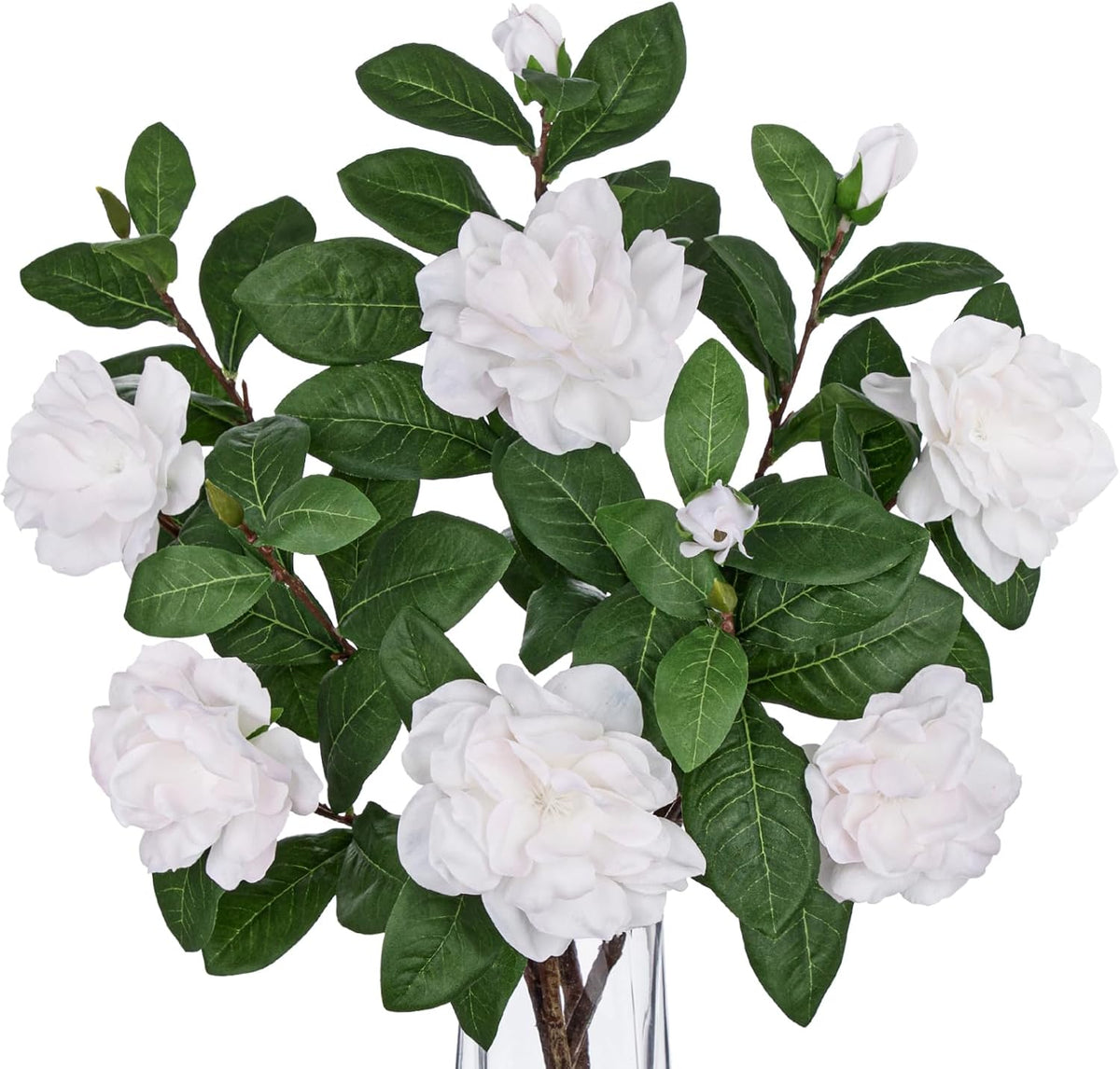 26" Artificial Gardenia Flowers Branches with Buds, Pale Champagne White