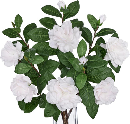 26" Artificial Gardenia Flowers Branches with Buds, Pale Champagne White