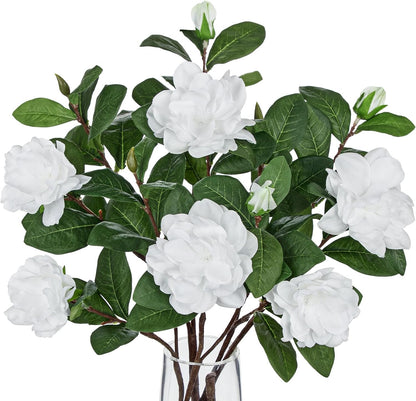 26" Artificial Gardenia Flowers Branches with Buds, Pale Champagne White