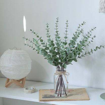 17.5" Artificial Eucalyptus Stems in Glass Vase with Faux Water(Sage Green) | Realistic Fake Plants Faux Eucalyptus Leaves with Glass Vase, for Centerpiece Table Farmhouse Wedding Home Greenery Decor
