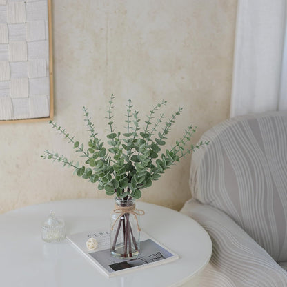 17.5" Artificial Eucalyptus Stems in Glass Vase with Faux Water(Sage Green) | Realistic Fake Plants Faux Eucalyptus Leaves with Glass Vase, for Centerpiece Table Farmhouse Wedding Home Greenery Decor