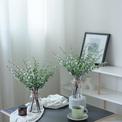 17.5" Artificial Eucalyptus Stems in Glass Vase with Faux Water(Sage Green) | Realistic Fake Plants Faux Eucalyptus Leaves with Glass Vase, for Centerpiece Table Farmhouse Wedding Home Greenery Decor