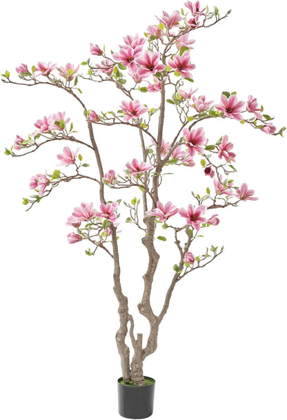 Artificial Magnolia Tree, 6.8FT Tall Fake Indoor Tree, Realistic Real Touch Leaves and Flowers, Perfect for Home Decor, Living Room, Wedding, and Hotel Decor (Pink)