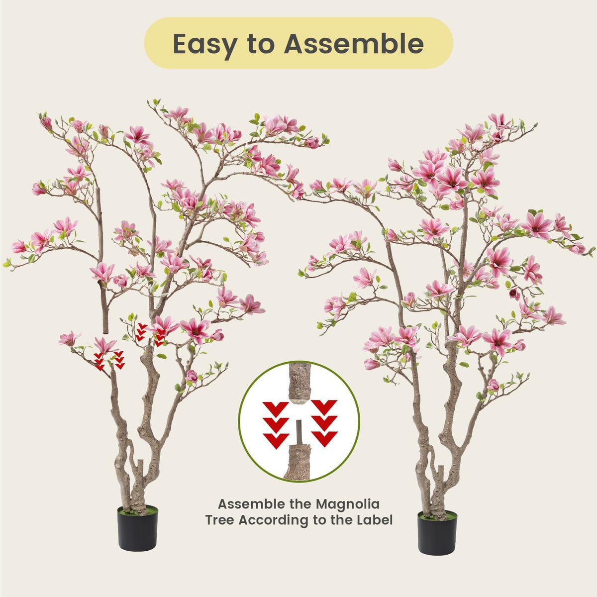 Artificial Magnolia Tree, 6.8FT Tall Fake Indoor Tree, Realistic Real Touch Leaves and Flowers, Perfect for Home Decor, Living Room, Wedding, and Hotel Decor (Pink)