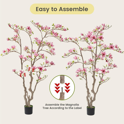 Artificial Magnolia Tree, 6.8FT Tall Fake Indoor Tree, Realistic Real Touch Leaves and Flowers, Perfect for Home Decor, Living Room, Wedding, and Hotel Decor (Pink)