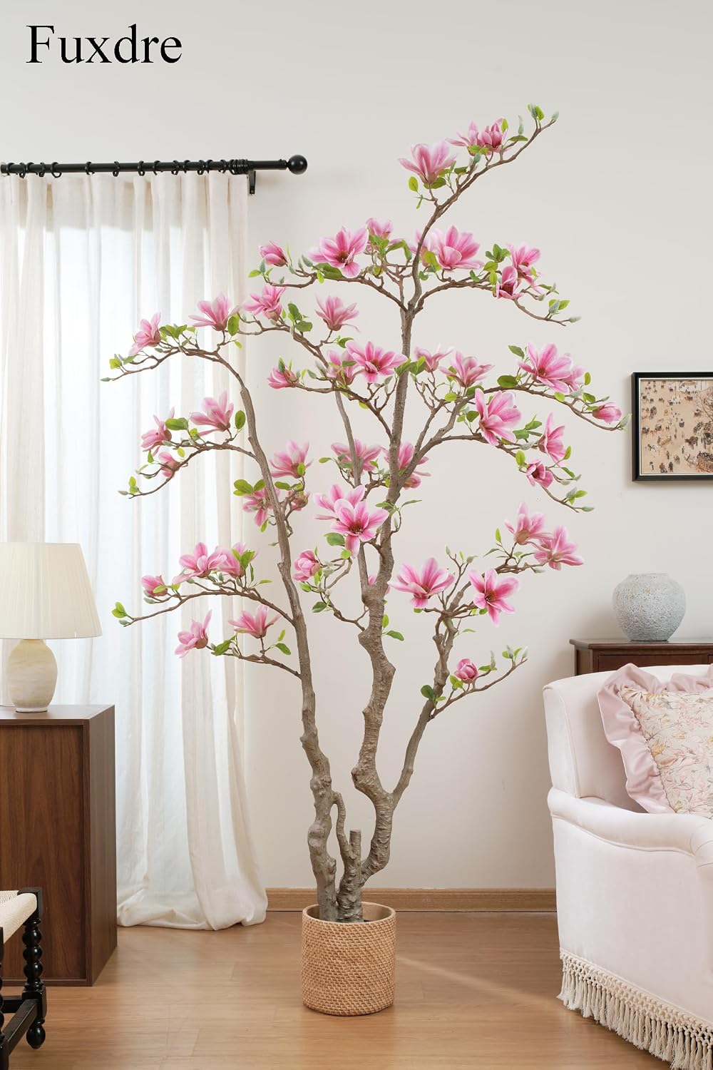Artificial Magnolia Tree, 6.8FT Tall Fake Indoor Tree, Realistic Real Touch Leaves and Flowers, Perfect for Home Decor, Living Room, Wedding, and Hotel Decor (Pink)