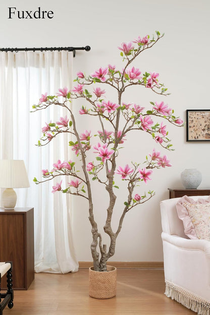 Artificial Magnolia Tree, 6.8FT Tall Fake Indoor Tree, Realistic Real Touch Leaves and Flowers, Perfect for Home Decor, Living Room, Wedding, and Hotel Decor (Pink)