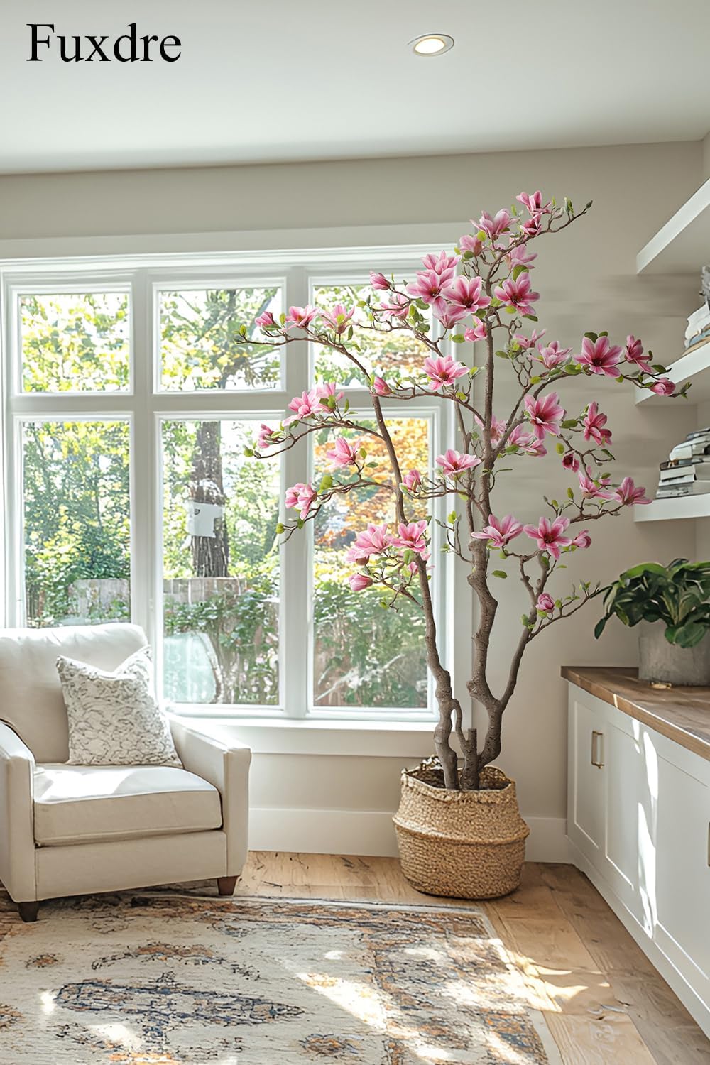 Artificial Magnolia Tree, 6.8FT Tall Fake Indoor Tree, Realistic Real Touch Leaves and Flowers, Perfect for Home Decor, Living Room, Wedding, and Hotel Decor (Pink)