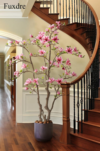 Artificial Magnolia Tree, 6.8FT Tall Fake Indoor Tree, Realistic Real Touch Leaves and Flowers, Perfect for Home Decor, Living Room, Wedding, and Hotel Decor (Pink)