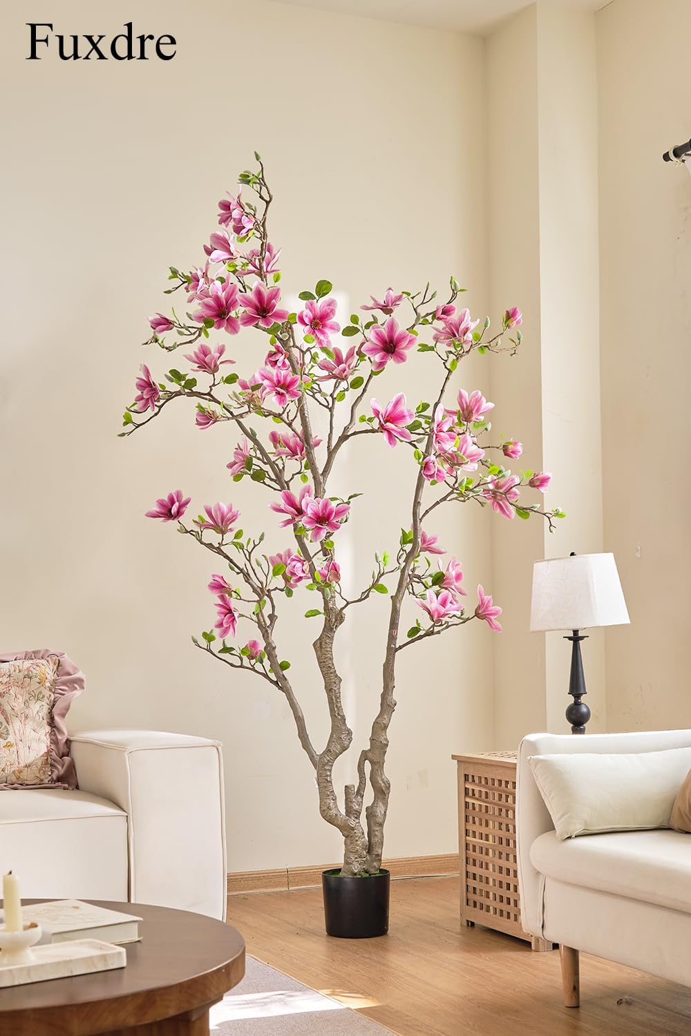 Artificial Magnolia Tree, 6.8FT Tall Fake Indoor Tree, Realistic Real Touch Leaves and Flowers, Perfect for Home Decor, Living Room, Wedding, and Hotel Decor (Pink)