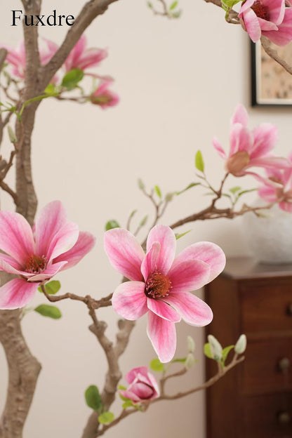 Artificial Magnolia Tree, 6.8FT Tall Fake Indoor Tree, Realistic Real Touch Leaves and Flowers, Perfect for Home Decor, Living Room, Wedding, and Hotel Decor (Pink)