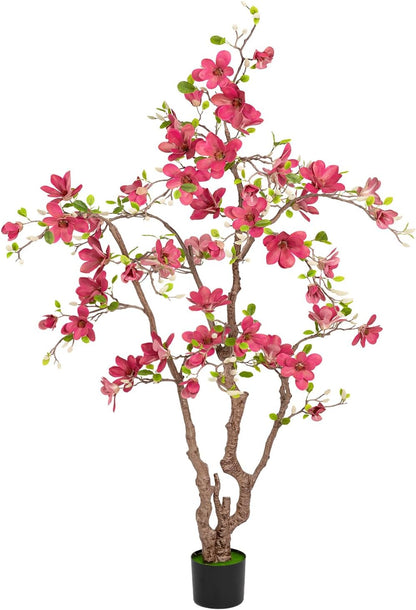 Artificial Magnolia Tree, 6.8FT Tall Fake Indoor Tree, Realistic Real Touch Leaves and Flowers, Perfect for Home Decor, Living Room, Wedding, and Hotel Decor (Pink)