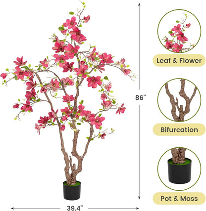 Artificial Magnolia Tree, 6.8FT Tall Fake Indoor Tree, Realistic Real Touch Leaves and Flowers, Perfect for Home Decor, Living Room, Wedding, and Hotel Decor (Pink)