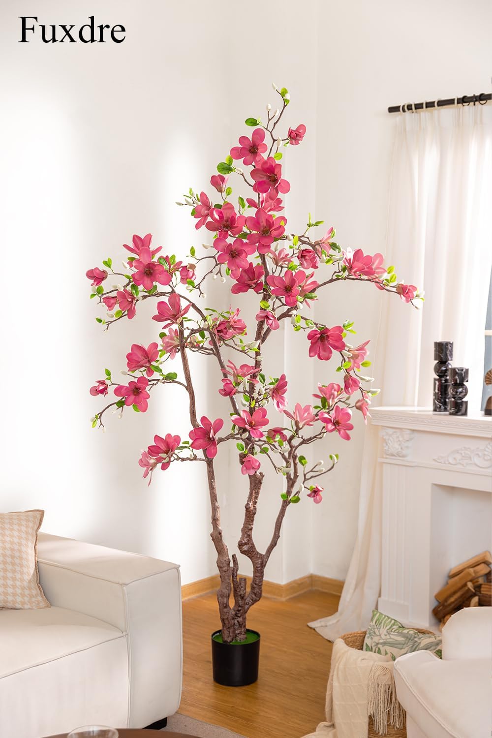 Artificial Magnolia Tree, 6.8FT Tall Fake Indoor Tree, Realistic Real Touch Leaves and Flowers, Perfect for Home Decor, Living Room, Wedding, and Hotel Decor (Pink)