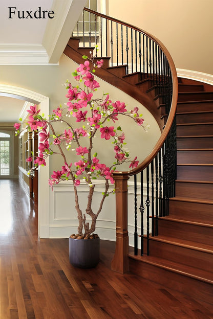 Artificial Magnolia Tree, 6.8FT Tall Fake Indoor Tree, Realistic Real Touch Leaves and Flowers, Perfect for Home Decor, Living Room, Wedding, and Hotel Decor (Pink)