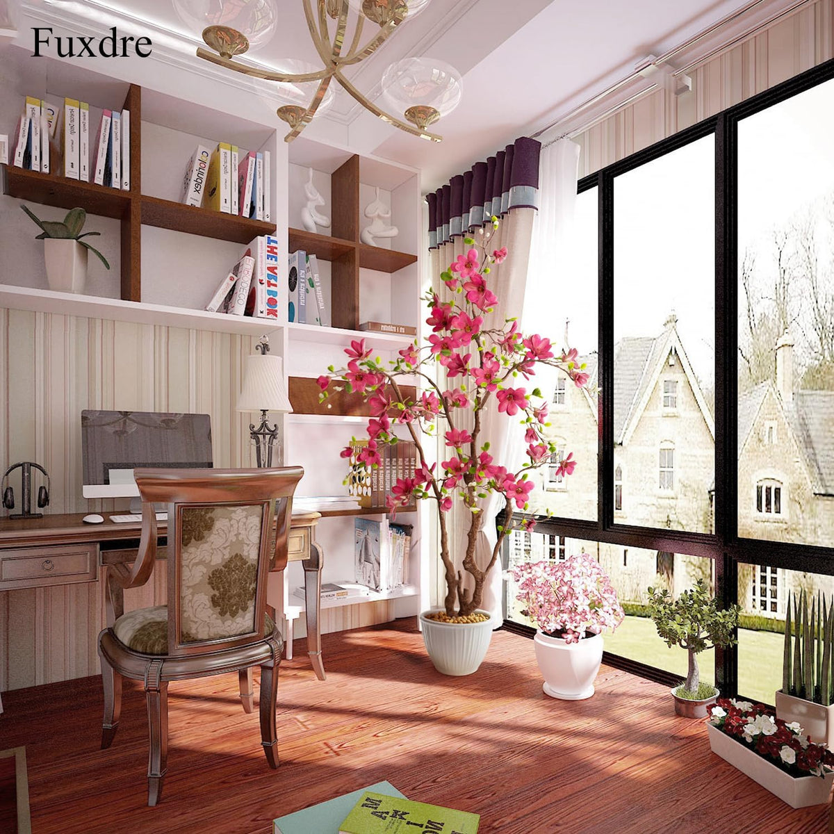Artificial Magnolia Tree, 6.8FT Tall Fake Indoor Tree, Realistic Real Touch Leaves and Flowers, Perfect for Home Decor, Living Room, Wedding, and Hotel Decor (Pink)