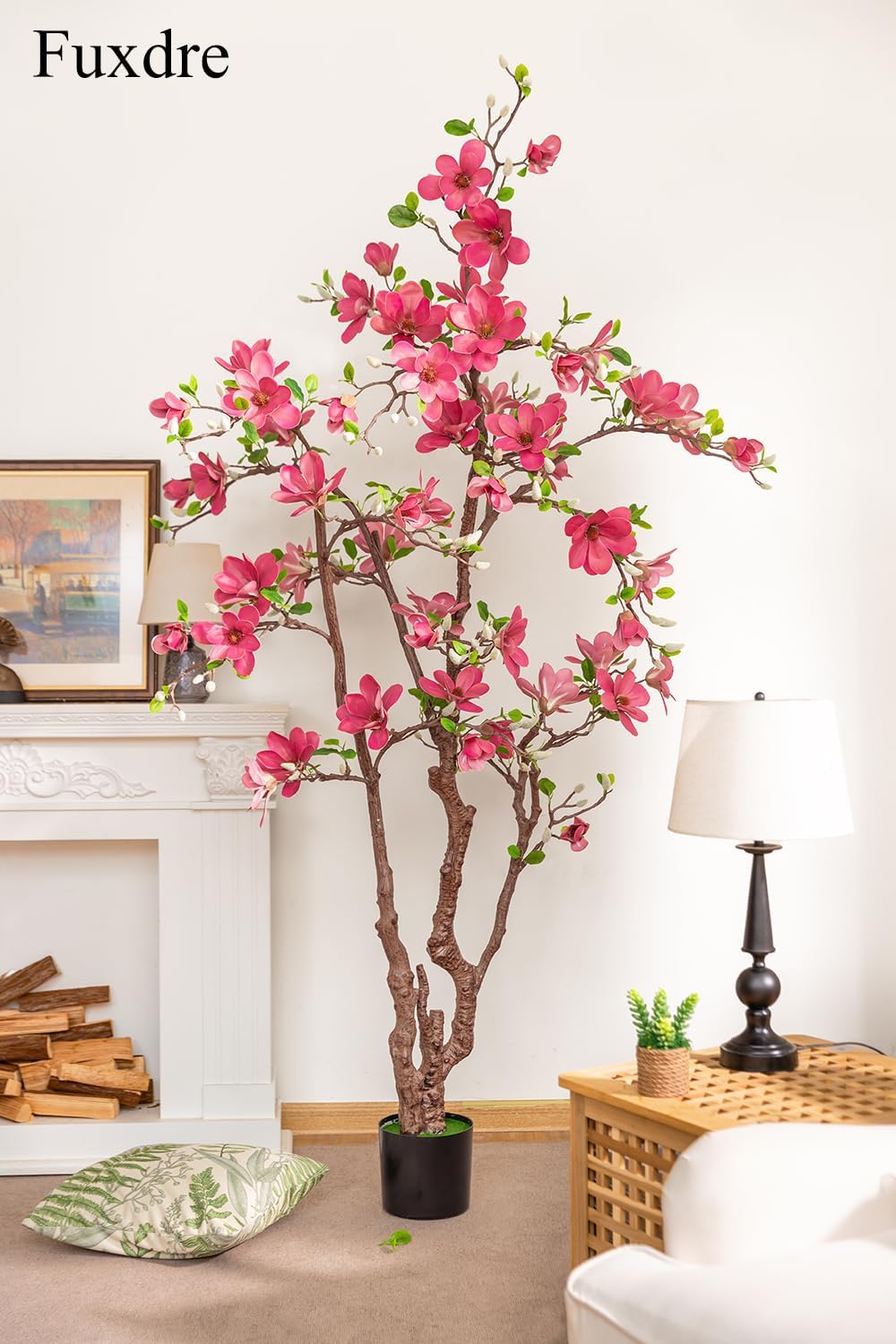 Artificial Magnolia Tree, 6.8FT Tall Fake Indoor Tree, Realistic Real Touch Leaves and Flowers, Perfect for Home Decor, Living Room, Wedding, and Hotel Decor (Pink)