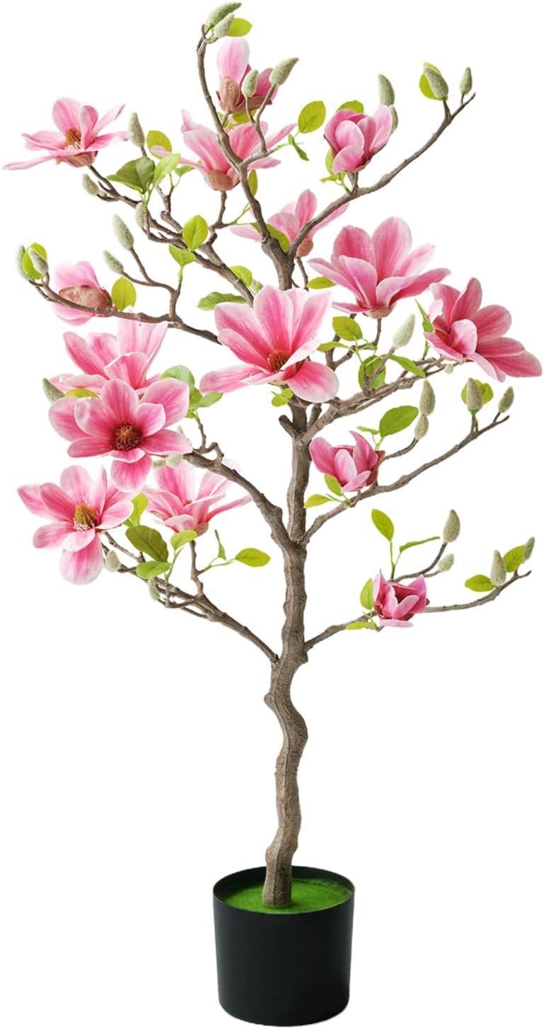 Artificial Magnolia Tree, 6.8FT Tall Fake Indoor Tree, Realistic Real Touch Leaves and Flowers, Perfect for Home Decor, Living Room, Wedding, and Hotel Decor (Pink)