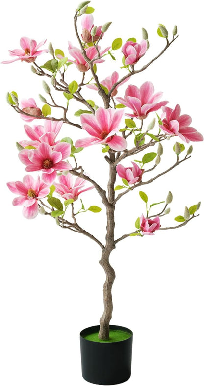 Artificial Magnolia Tree, 6.8FT Tall Fake Indoor Tree, Realistic Real Touch Leaves and Flowers, Perfect for Home Decor, Living Room, Wedding, and Hotel Decor (Pink)