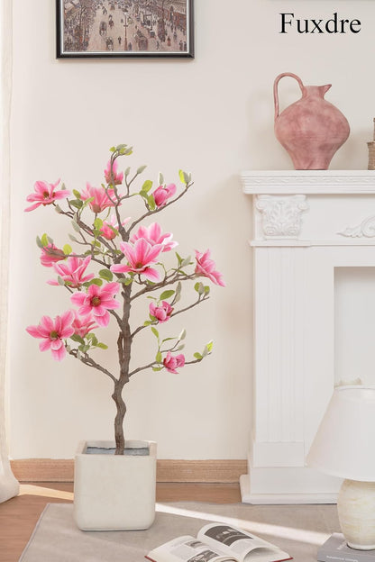 Artificial Magnolia Tree, 6.8FT Tall Fake Indoor Tree, Realistic Real Touch Leaves and Flowers, Perfect for Home Decor, Living Room, Wedding, and Hotel Decor (Pink)