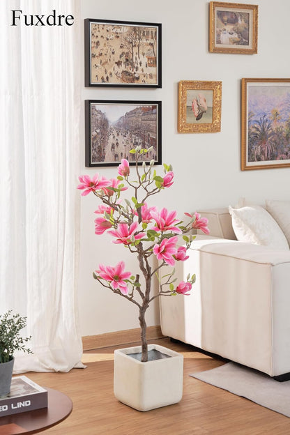 Artificial Magnolia Tree, 6.8FT Tall Fake Indoor Tree, Realistic Real Touch Leaves and Flowers, Perfect for Home Decor, Living Room, Wedding, and Hotel Decor (Pink)