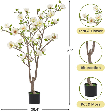 Artificial Magnolia Tree, 6.8FT Tall Fake Indoor Tree, Realistic Real Touch Leaves and Flowers, Perfect for Home Decor, Living Room, Wedding, and Hotel Decor (Pink)