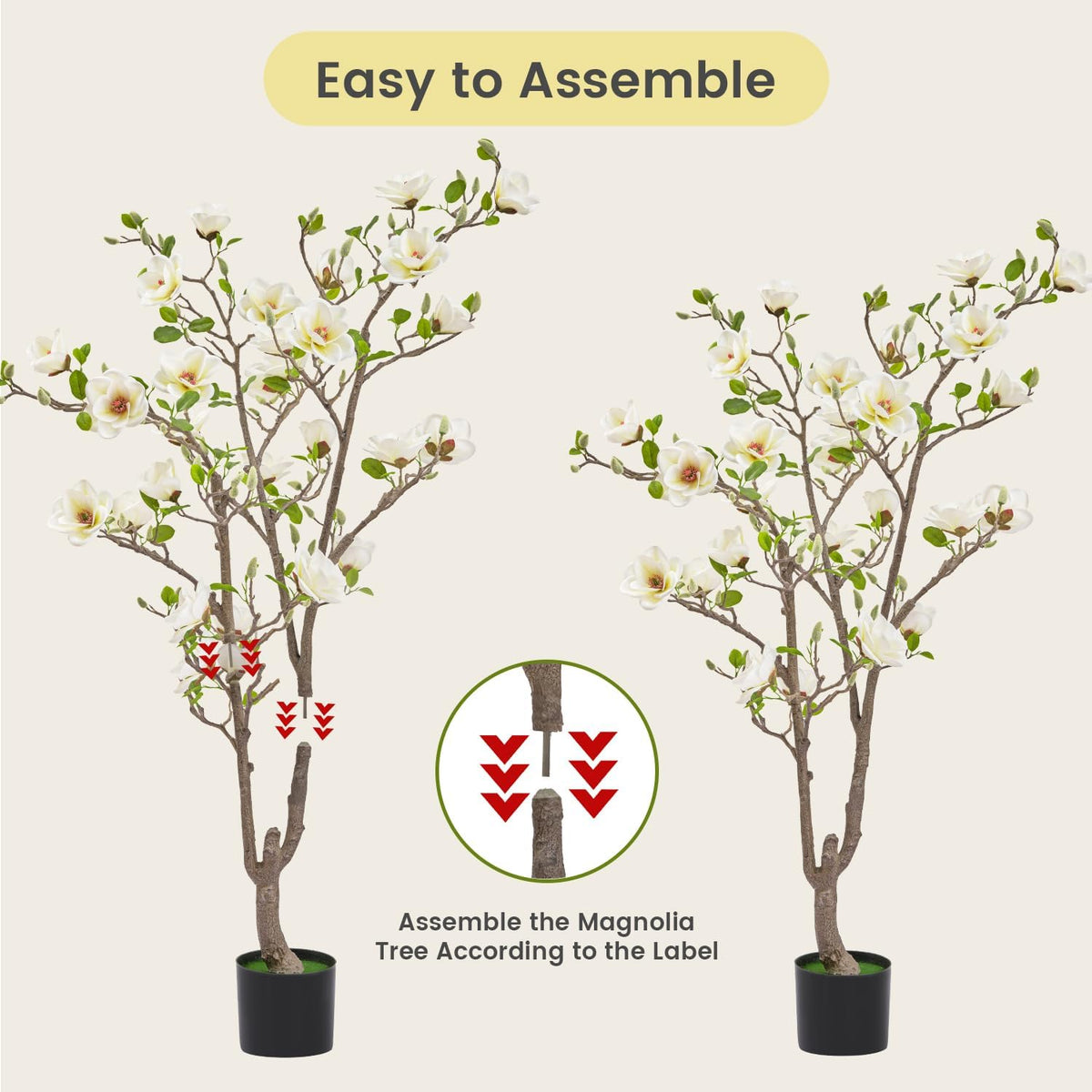 Artificial Magnolia Tree, 6.8FT Tall Fake Indoor Tree, Realistic Real Touch Leaves and Flowers, Perfect for Home Decor, Living Room, Wedding, and Hotel Decor (Pink)