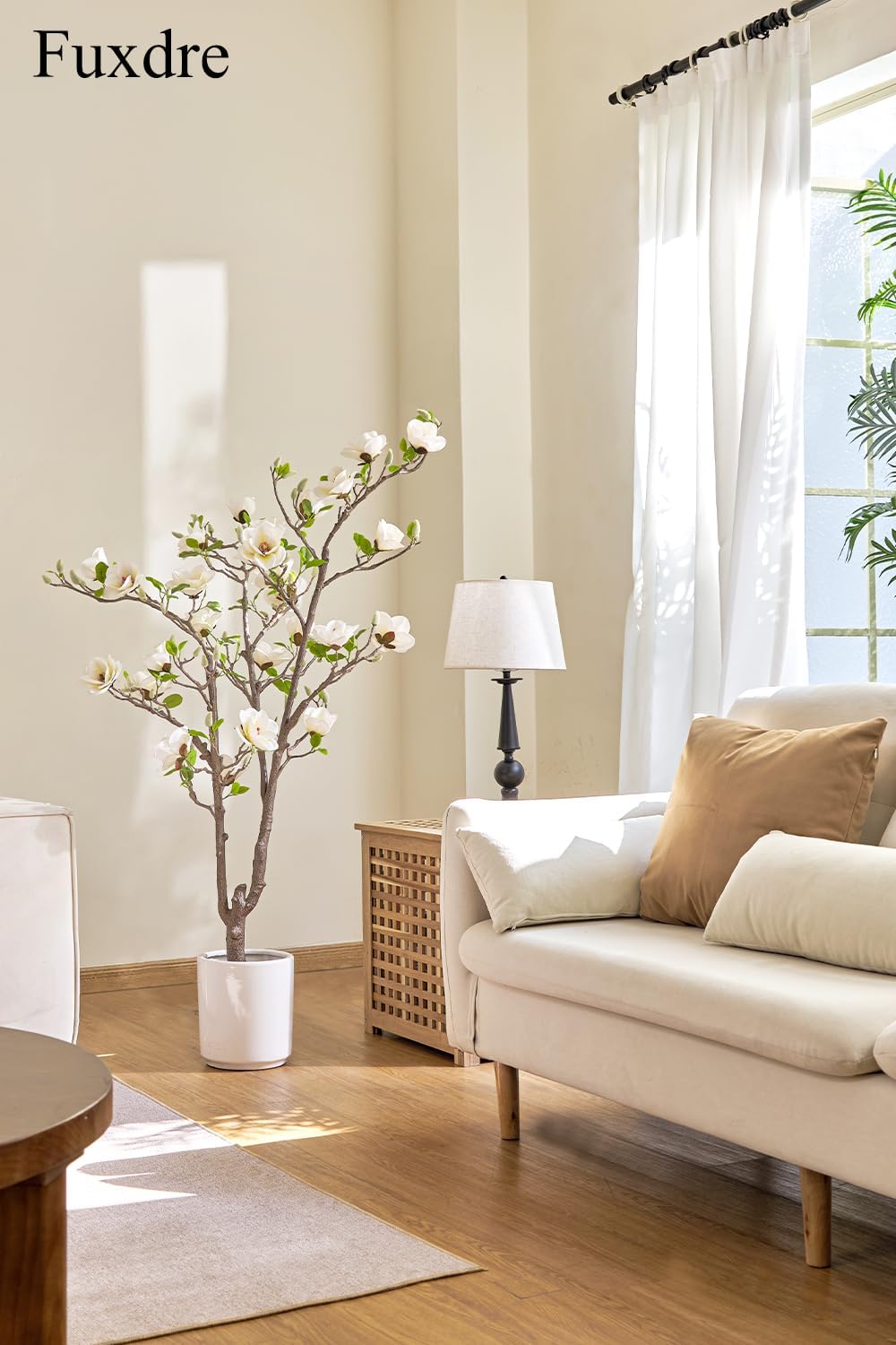 Artificial Magnolia Tree, 6.8FT Tall Fake Indoor Tree, Realistic Real Touch Leaves and Flowers, Perfect for Home Decor, Living Room, Wedding, and Hotel Decor (Pink)