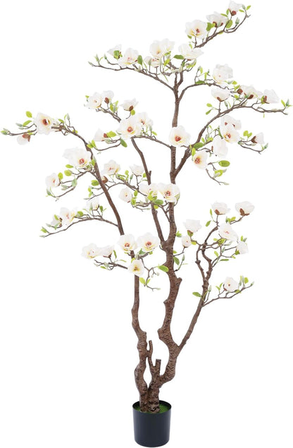 Artificial Magnolia Tree, 6.8FT Tall Fake Indoor Tree, Realistic Real Touch Leaves and Flowers, Perfect for Home Decor, Living Room, Wedding, and Hotel Decor (Pink)