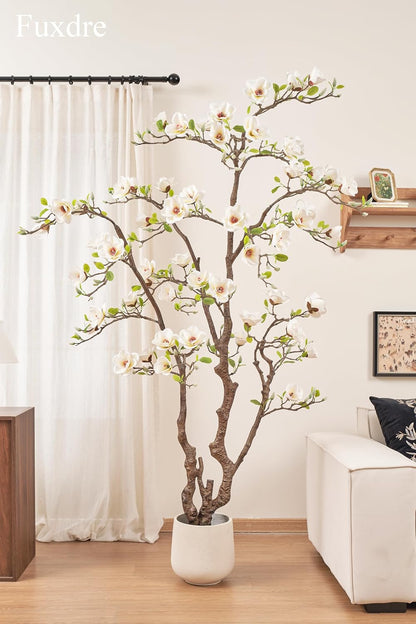 Artificial Magnolia Tree, 6.8FT Tall Fake Indoor Tree, Realistic Real Touch Leaves and Flowers, Perfect for Home Decor, Living Room, Wedding, and Hotel Decor (Pink)