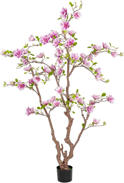 Artificial Magnolia Tree, 6.8FT Tall Fake Indoor Tree, Realistic Real Touch Leaves and Flowers, Perfect for Home Decor, Living Room, Wedding, and Hotel Decor (Pink)