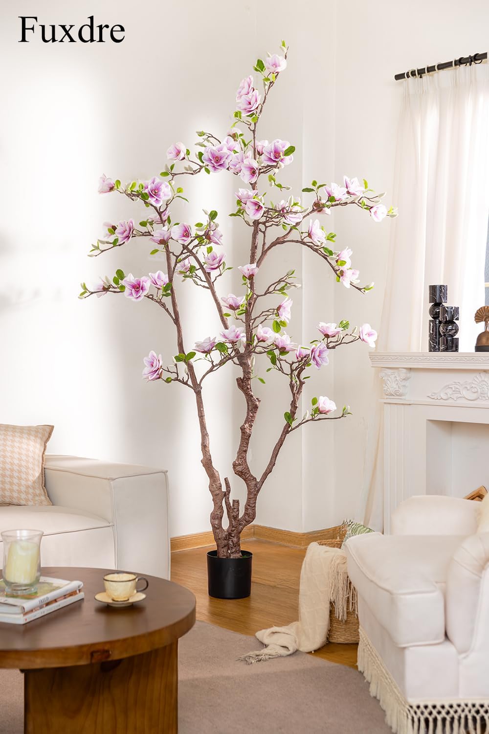 Artificial Magnolia Tree, 6.8FT Tall Fake Indoor Tree, Realistic Real Touch Leaves and Flowers, Perfect for Home Decor, Living Room, Wedding, and Hotel Decor (Pink)