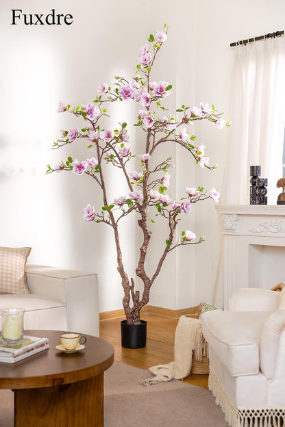 Artificial Magnolia Tree, 6.8FT Tall Fake Indoor Tree, Realistic Real Touch Leaves and Flowers, Perfect for Home Decor, Living Room, Wedding, and Hotel Decor (Pink)