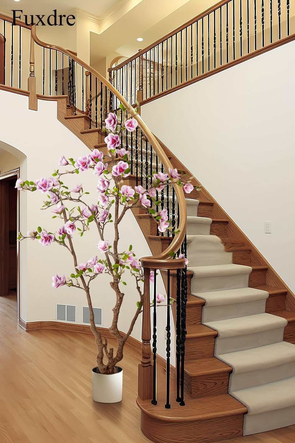 Artificial Magnolia Tree, 6.8FT Tall Fake Indoor Tree, Realistic Real Touch Leaves and Flowers, Perfect for Home Decor, Living Room, Wedding, and Hotel Decor (Pink)