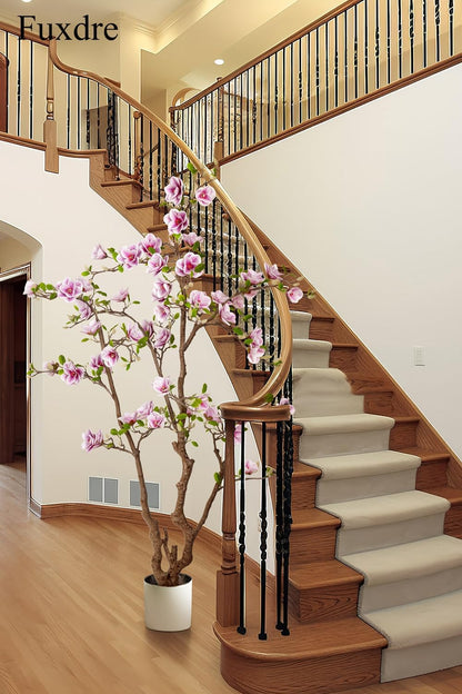 Artificial Magnolia Tree, 6.8FT Tall Fake Indoor Tree, Realistic Real Touch Leaves and Flowers, Perfect for Home Decor, Living Room, Wedding, and Hotel Decor (Pink)
