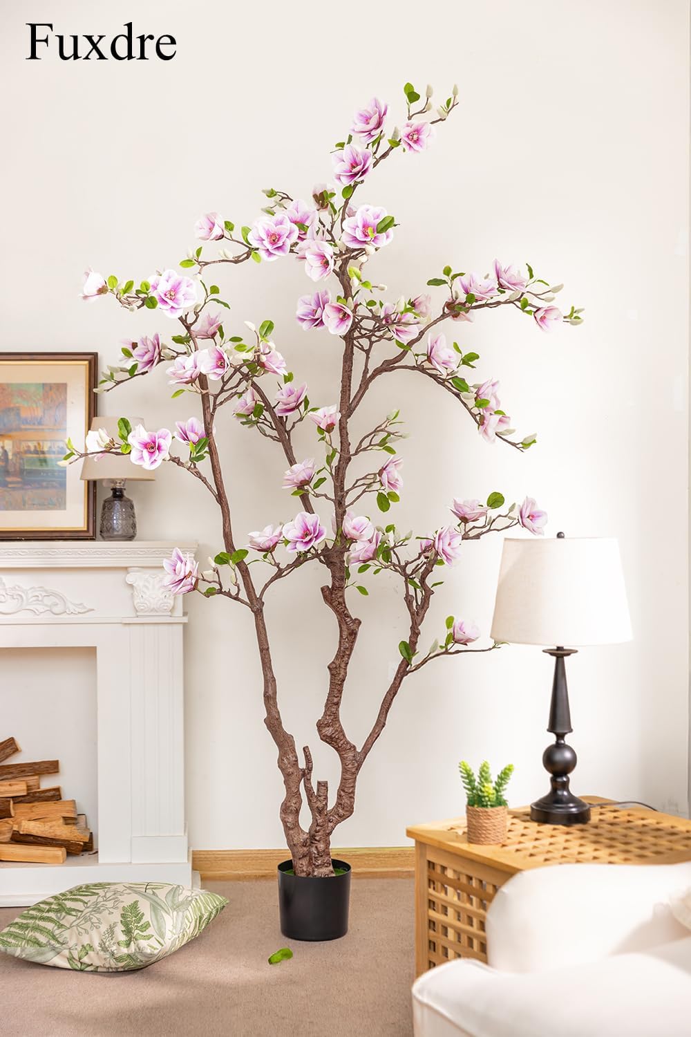 Artificial Magnolia Tree, 6.8FT Tall Fake Indoor Tree, Realistic Real Touch Leaves and Flowers, Perfect for Home Decor, Living Room, Wedding, and Hotel Decor (Pink)