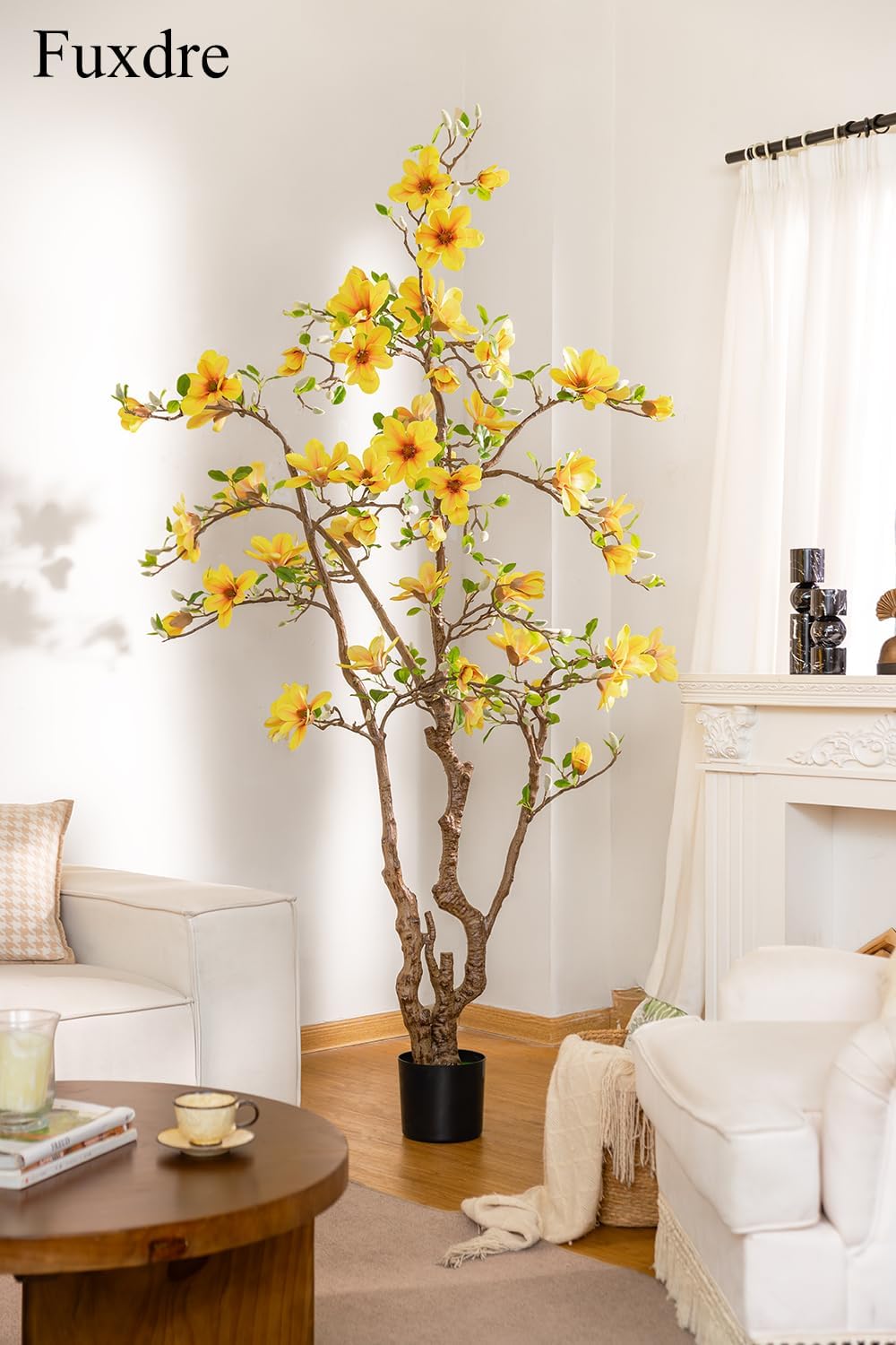 Artificial Magnolia Tree, 6.8FT Tall Fake Indoor Tree, Realistic Real Touch Leaves and Flowers, Perfect for Home Decor, Living Room, Wedding, and Hotel Decor (Pink)