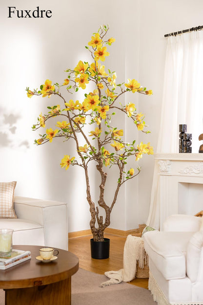 Artificial Magnolia Tree, 6.8FT Tall Fake Indoor Tree, Realistic Real Touch Leaves and Flowers, Perfect for Home Decor, Living Room, Wedding, and Hotel Decor (Pink)