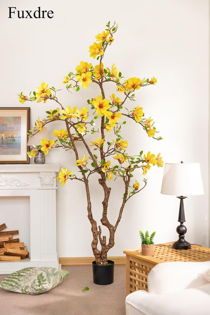 Artificial Magnolia Tree, 6.8FT Tall Fake Indoor Tree, Realistic Real Touch Leaves and Flowers, Perfect for Home Decor, Living Room, Wedding, and Hotel Decor (Pink)
