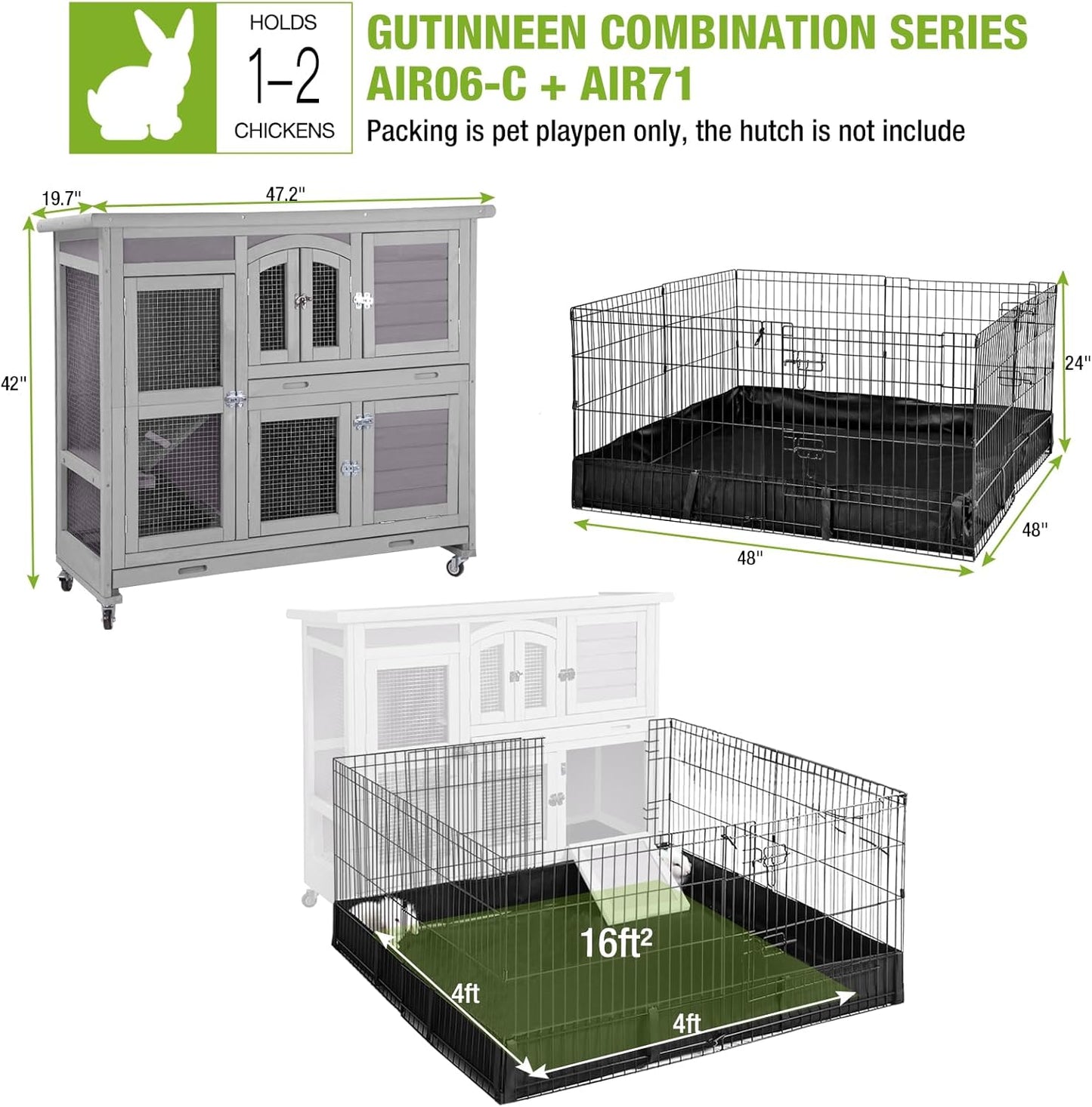 Rabbit Pet Playpen Bunny Run Extension Indoor Small Animal Pen (Playpen Only)