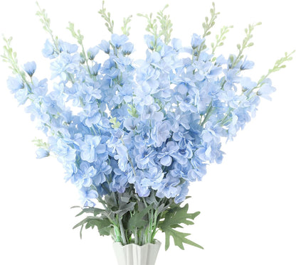 Thiccywoov 24 Pcs Delphinium Artificial Flower 35.4'' Long Larkspur Stem Silk Fake Faux Flowers Bulk for Tall Vase Floral Arrangements Home Centerpiece Table Wedding Decor (White)
